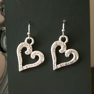 Silver Heart Drop Earrings